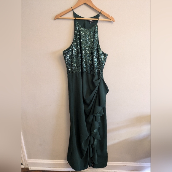 Badgley Mishka Green Sequin Gown Size 16 - Picture 3 of 8